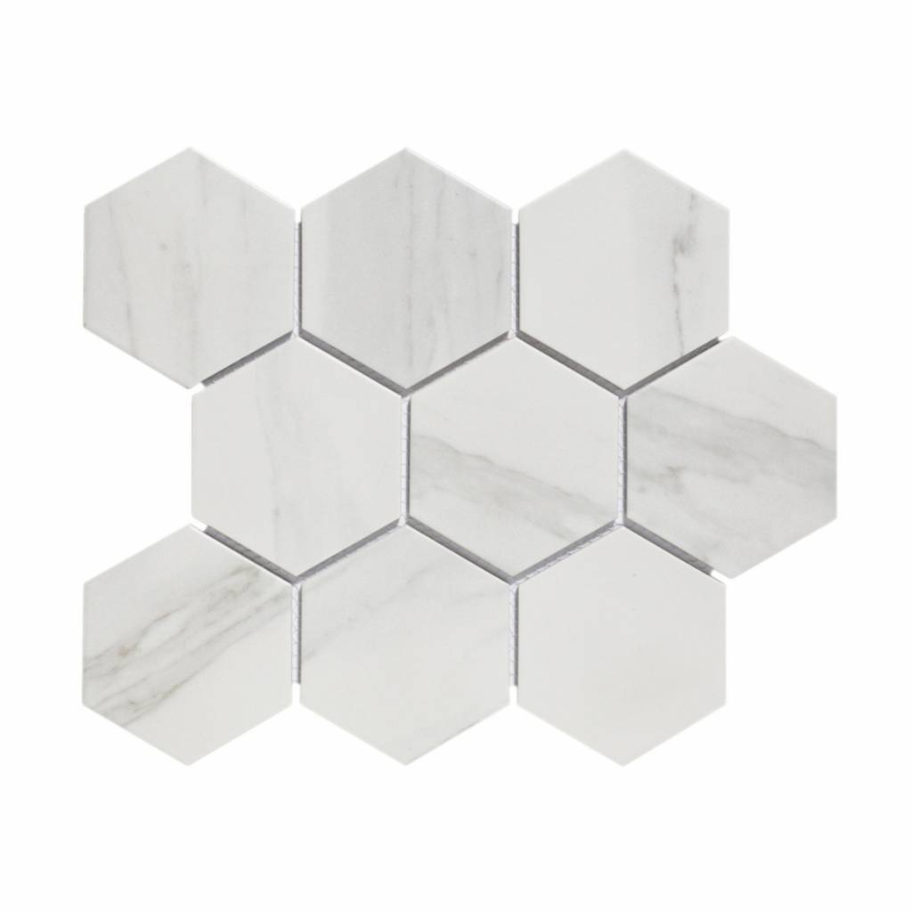 Rodeo terrorisme Opnieuw schieten Mozaiek Hexagon Marmer Carrara 9.5x11 cm Mat Wit Prijs P/m2 -